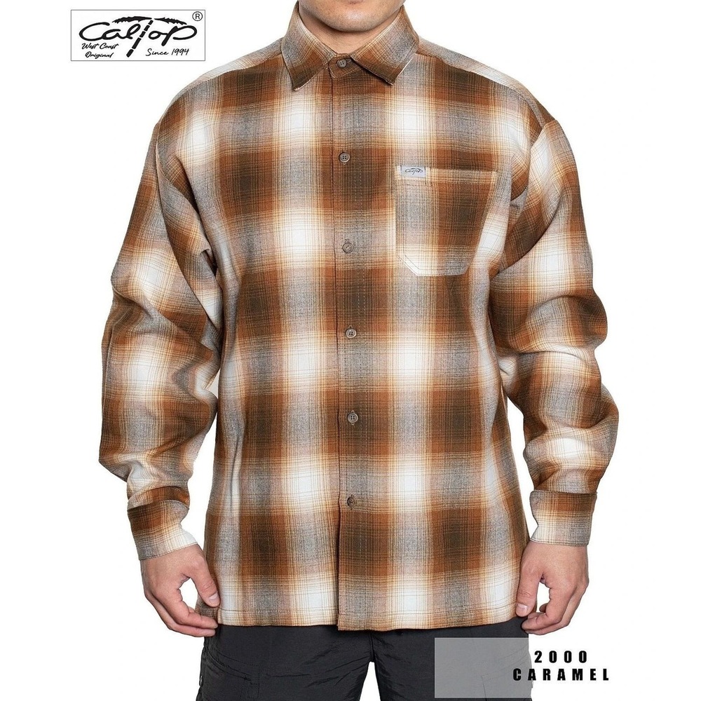 CalTop 2000 Plaid Button Down Shirt Mens Large Long Sleeve Brown Vintage